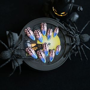 Halloween in stile Laser Spider Web di mandorle fette di unghie finte indossabili Nail Press sulle unghie per l'applicazione delle dita - Product Image 3