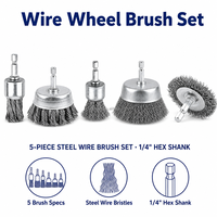 Brosse à fil d'acier multi-tailles avec tige hexagonale de 1/4 de pouce pour perceuse, outils de nettoyage pour l'élimination de la rouille et de la peinture, nettoyage en profondeur