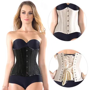 Korset Bustier Latihan Pinggang XS Sampai 6XL, Korset Bustier Binder Dada Tulang Baja 26 Wanita Korsett Hitam dengan Tali