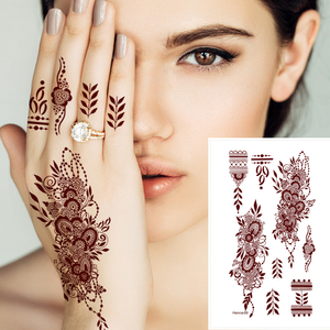 สติกเกอร์ลายเฮนน่าสีน้ำตาลสำหรับสักลายชั่วคราวบนมือ กันน้ำ แฟชั่นศิลปะตกแต่งร่างกาย สำหรับใบหน้า แขน งานปาร์ตี้ ใช้งานได้อย่างมืออาชีพ - Product Image 4