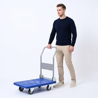 Chariot à plateau plat en plastique pour entrepôt d'usine, manutention de marchandises, logistique, chariot silencieux pliable