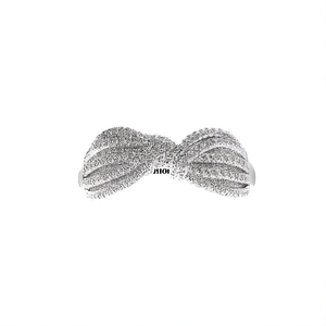 Anello da Cocktail Glamour Placcato in Oro Bianco con Micro Pavé di Zirconi Cubici Creati in Laboratorio, Design a Fiocco, Gioielli da Sposa per Donne F1563 - Product Image 1