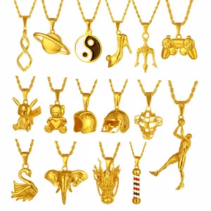 Hip Hop Dragon Necklace 316L Gold Plated Stainless Steel Animal Jewelry Women Men Swan Bear Pendant Necklace Valentines Gift