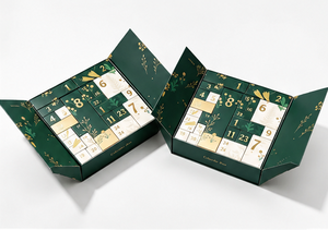 24 Day <b>Christmas</b> Countdown Calendar <b>Box</b> with Green Gold Floral Design Numbered Compartments for Family Kids and Holiday Gifting - Product Image 4