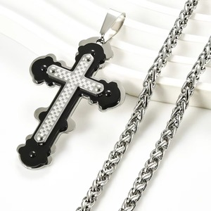 Collier avec pendentif croix en acier inoxydable étanche, breloques crucifix Jésus chrétien, chaînes à maillons, bijoux religieux, cadeaux - Product Image 1