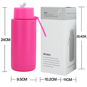 34oz 1000ml Frank doppia parete isolante sottovuoto riutilizzabile <span class=keywords><strong>in</strong></span> acciaio inox sport acqua bottiglia per bevande con coperchio Flip paglia cinturino - Product Image 4