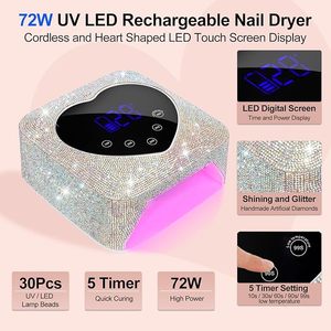 Lámpara UV LED para Uñas de 72W, Recargable e Inalámbrica, Secador de Uñas UV para Uñas de Gel, Lámpara de Curado Rápido con Diamantes Brillantes para Esmalte de Gel - Product Image 2