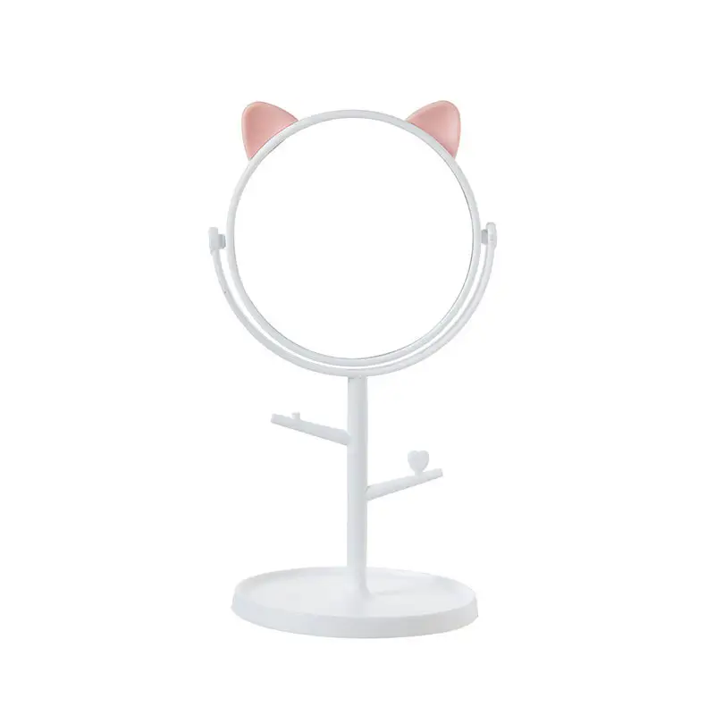 Joli miroir de maquillage de chat pour filles, miroir cosmétique d'adolescent autoportant, miroir de bureau Portable rotatif à 360 degrés