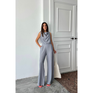 Conjunto de Blusa sin Mangas y Pantalón DegaJe Gris para Mujer, Talla S - Product Image 4