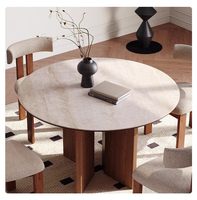 Ensemble table et chaises de salle à manger en bois massif moderne avec table ronde en pierre de porcelaine calcaire, durable et stable pour les petites maisons