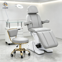 Lit de beauté de luxe blanc, lit à cils incurvé, table et lit de massage électrique, lit facial à 3 moteurs avec lumières, lit à cils rose