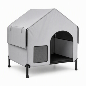 Casa Moderna para Perros de Exterior con Cama, Refugio Elevado para Mascotas con Paneles de Malla para Jardín - Product Image 1