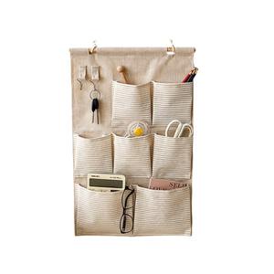 Sac de rangement mural en coton 35x58cm, organisateur en tissu rectangulaire sans perçage pour chevet ou porte - Product Image 4