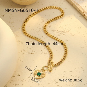 CAIOOCHE moda <span class=keywords><strong>Corazón</strong></span> Verde circón <span class=keywords><strong>serie</strong></span> 18K oro Acero inoxidable collar femenino alto grado clavícula cadena cubana - Product Image 5