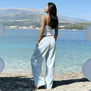 กางเกงขายาวลำลองเอวต่ำลายทางสีสันสดใสสไตล์วันหยุด กางเกงขายาวผ้าทอชายหาดอเนกประสงค์น้ำหนักเบา - Product Image 2