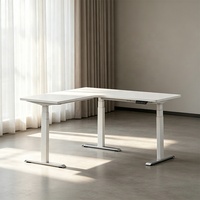 Bureau debout électrique en L à triple moteur durable, 63 pouces, en MDF blanc, 4 préréglages de mémoire, anti-collision, pour bureau