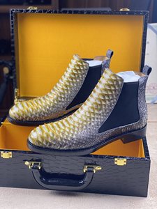 Bottes Chelsea pour homme en cuir de <span class=keywords><strong>python</strong></span> 100% authentique, fabriquées à la main, dégradé jaune, chaussures habillées à la cheville - Product Image 2
