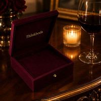 Boîte cadeau de luxe en velours pour bijoux, bordeaux, en carton rigide souple, avec étui d'ouverture artisanal