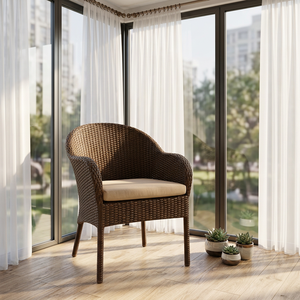 Chaise de jardin en osier d'extérieur avec coussin beige, style rustique, pieds coniques, structure robuste pour terrasse et patio - Product Image 6