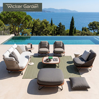 Ensemble de canapés d'extérieur en bois de teck tressé, mobilier de salon moderne pour patio avec accents en teck pour villa, complexe hôtelier, hôtel, jardin - Vente en gros