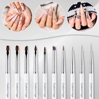Poignée en métal blanc de qualité supérieure pour Nail Art, Gel de revêtement, brosse, ensemble de 10 pièces, 3D Ombre trait, brosse française pour ongles