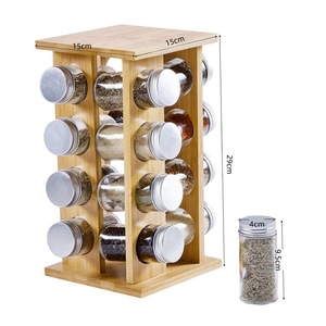 Solid Wood Bamboo <b>Rotating</b> <b>Spice</b> <b>Rack</b> 12 Bottles Countertop Organizer Kitchen Seasoning Storage <b>Rack</b> - Product Image 5