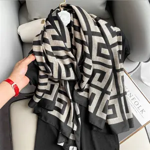 Manufacturer viscose scarfs top sales brand plaid pattern printed scarves women latest autumn winter cotton head hijabs scarf