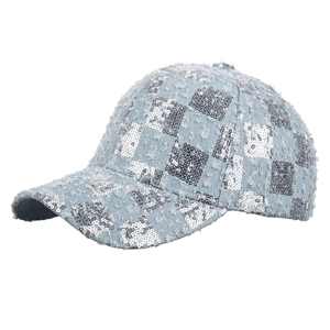 Gorra de Béisbol de Estilo Étnico para Mujer con Lentejuelas, Parte Superior Rígida, Diseño Único de Mezclilla Desgarrada con Visera, para Exteriores - Product Image 1