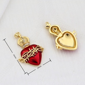 CZ9406 Chic Supplies Pendentifs Breloques Milagro <span class=keywords><strong>Ex</strong></span> Voto Cœur Éclatant Effiloché en Émail Rouge Plaqué Or 18 carats avec Zircon Cubique - Product Image 6