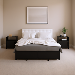 Set da camera da letto nero, misura Queen, design moderno con scarpiera e 2 comodini - Product Image 2