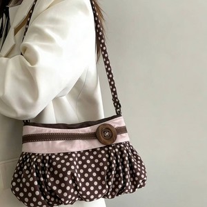 Borsa a Spalla Vintage a Pois da Donna 2026 Nuova con Bottone in Legno, Dettagli Plissettati, Chiusura a Cerniera e Manico Singolo, Portatile - Product Image 2