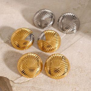 <b>Stud</b> <b>Earrings</b> 18k Gold Stainless Steel Retro Ribbed Geometric Design Fashion Jewelry - Product Image 2