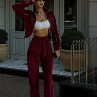 Nouvel Ensemble Décontracté Deux Pièces Femme Automne Hiver Mode High Street : Blouson Court Zippé à Capuche et Pantalon de Survêtement Ample