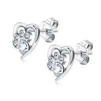 Boucles d'oreilles clous hypoallergéniques en argent S925 avec zircon, motif patte de chat et cœur, bijoux tendance pour fêtes, cadeaux pour femmes