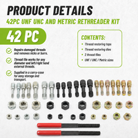 Kit de réparation de filetages métriques UNC UNF 42 pièces avec 19 tarauds, 21 filières et 2 limes à filetage
