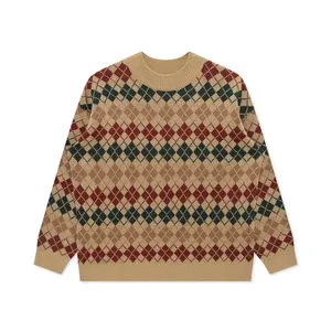 Custom ODM OEM Crew Neck Sweater Pullover Oversize Custom Logo Loose Knitted Men's Jacquard Sweater
