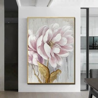 Décoration d'intérieur, art dessiné à la main, toile abstraite, fleur de pivoine rose, feuille d'or, peinture à l'huile faite à la main, cadres, art mural peint à la main, salon