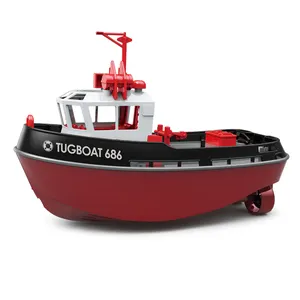 新款1/72迷你水上玩具船拖船686双电机带耀眼光防水船玩具2.4克控制50米