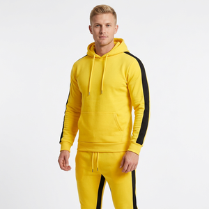 Conjunto de chándal con capucha personalizado, manga larga, color sólido, ropa deportiva informal, rayas laterales y cierre con cordón, corte ajustado. - Product Image 1