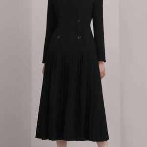 Eleganti Abiti Formali da Donna Stile OL, Vestito Lungo Plissettato <span class=keywords><strong>con</strong></span> Doppio Petto per Lavoro - Product Image 2