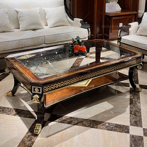 Mobili classici di lusso casa soggiorno set rettangolare <span class=keywords><strong>in</strong></span> <span class=keywords><strong>legno</strong></span> massiccio tavolino da caffè <span class=keywords><strong>in</strong></span> vetro superiore tavolo centrale per il soggiorno - Product Image 4
