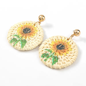 ต่างหูหวายสานมือดอกทานตะวันเครื่องประดับแนวโบโฮวินเทจของขวัญมีสไตล์น้ำหนักเบาสำหรับผู้หญิง - Product Image 4