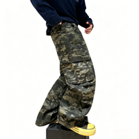Pantalon cargo en denim camouflage vintage pour homme, jean super baggy streetwear pour homme, jean de créateur pour homme