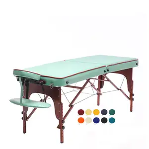 طاولة مساج كلاسيكية من قسمين من الجلد مريحة طاولة مساج خشبية قابلة للطي سرير للعلاج الطبيعي سرير تجميلي للسبا