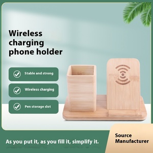 Pemegang pena bambu, kreatif 10W pengisian daya nirkabel kayu Solid tingkat Tunggal penyusun kantor pengisi daya ponsel hadiah - Product Image 6