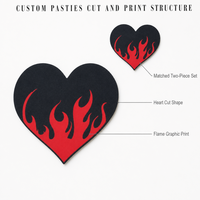 Votre LOGO ICI - Cache-tétons personnalisés imprimés flamme cœur noir et rouge mat - Vente en gros OEM
