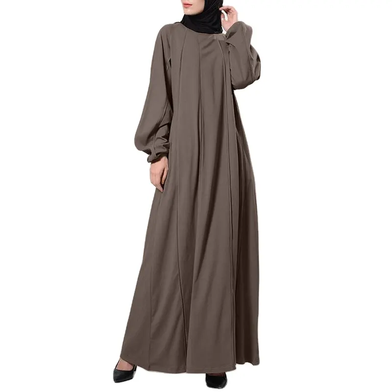 Suudi arabistan kadın uzun etek sonbahar yeni mizaç düz renk kadın elbise İslam müslüman gevşek elbise