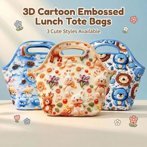 Sac à déjeuner en néoprène durable avec impression 3D personnalisée, poignée souple, imperméable, sac bento pour le bureau, l'école, les pique-niques et les sorties - Product Image 1