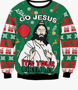 Suéter Navideño Feo Unisex, 100% Algodón Tejido, Jersey Personalizado con Gráfico <span class=keywords><strong>de</strong></span> Jesús, Manga Larga, Venta al Por Mayor OEM B2B - Product Image 1