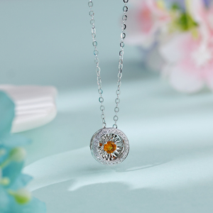 Handmade Round Shape 14K White Gold <b>Solid</b> Natural Diamonds Pendants <b>Necklace</b> With Sapphire Women Classic Gift Luxury Jewelry - Product Image 1